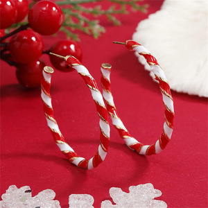 Boucles d'oreilles en spirale rouge et blanc pour femmes, design texturé, bijoux de mode pour les fêtes de Noël - Product Image 3