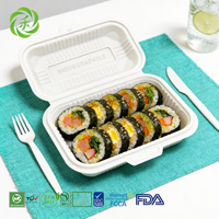 Boîte à lunch jetable en amidon de maïs 9*5 pouces, best-seller, biodégradable, approuvée par la FDA et l'UE, conteneur à clapet de qualité alimentaire pour la restauration rapide à emporter