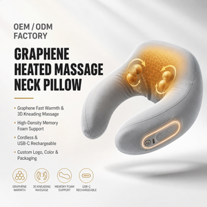 Oreiller de massage chauffant pour le cou en mousse à mémoire de forme en U, avec modes de pétrissage 3D, commande latérale et conception rechargeable USB-C pour les voyages - Product Image 1