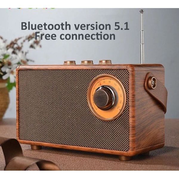 Vintage Portable for 5.1 Wooden Design Retro Radio Style Rechargeable Wireless Full-Range Audio Player Button Control