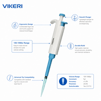 VIKERI OEM 100-1000ul Micropipette à volume réglable monocanal autoclavable avec composants ABS/PP/Silicone pour une précision accrue