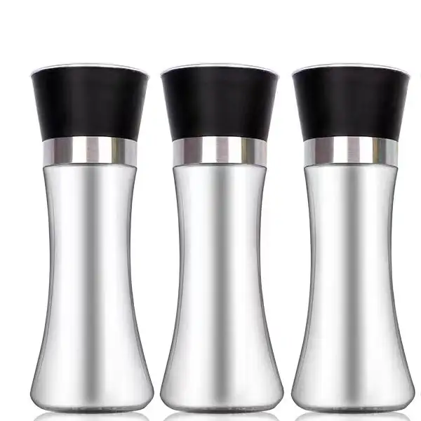 Adjustable Manual 200ml Salt and Pepper Mill Spice Crusher Pepper Grinder with Clear Glass Body plastic cap