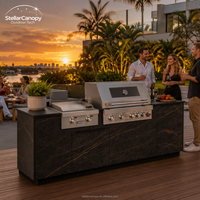 Ensemble de cuisine extérieur moderne en acier inoxydable de haute qualité avec barbecue, réfrigérateur, porte en verre et accessoires de salle à manger