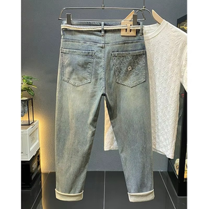 Jean américain épais pour homme, collection automne 2025, coupe slim, jambe droite, pantalon décontracté de marque haut de gamme et tendance - Product Image 1