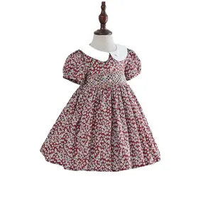 Vestiti Del Bambino Vestiti Del Bambino Dei Bambini del Cotone Delle Ragazze dei capretti floreale di Fumare tunica Smocked Vestito per la ragazza