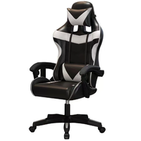 Chaise de jeu d'ordinateur inclinable ergonomique en cuir bleu marine confortable avec fonction de massage
