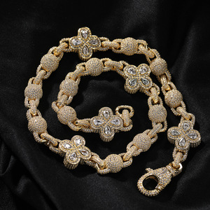 Lujo nuevo diseño Vintage Hip Hop joyería Bling Iced Out redondo CZ cuentas enlace cadena cuatro hojas trébol Collar para hombres - Product Image 6