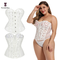 Corset gothique grande taille en dentelle et résille, bustier ajouré, body lingerie sexy transparent pour femme
