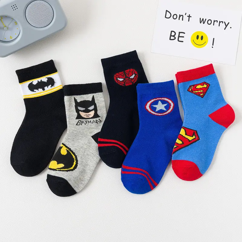 Wholesale Baby Socks 5 Pack Gift Set NEW Superhero Infant Combed Cotton Cartoon Kids Boy Boys Child Children Cute Sock