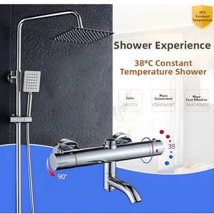 Ensemble <span class=keywords><strong>de</strong></span> <span class=keywords><strong>douche</strong></span> <span class=keywords><strong>thermostatique</strong></span> moderne <span class=keywords><strong>de</strong></span> luxe en laiton avec système <span class=keywords><strong>de</strong></span> <span class=keywords><strong>douche</strong></span> pluie, mitigeur à température constante et douchette à main - Product Image 3