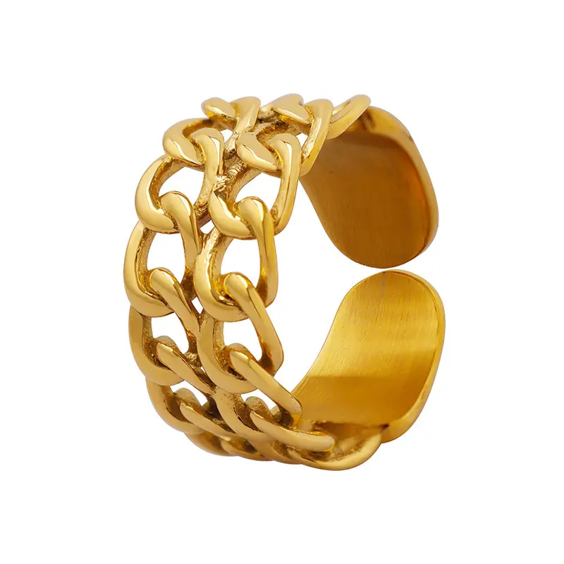 Double layer chain rings for girls index finger stainless steel rings fashion adjustable open 18k gold rings