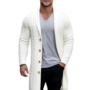 2025 <strong>Men's</strong> Quiet Luxury Mid-Length <strong>Cardigan</strong> - Thick Cable Knit <strong>Shawl</strong> <strong>Collar</strong> Wool-Blend Coat | Warm Knitwear Customizable - Product Image 4