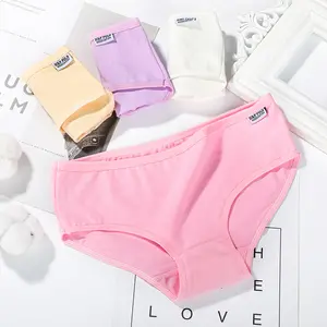Factory Direct Sales Mid-waist Breathable Solid Color Plain Cotton Women's Underwear Sexy