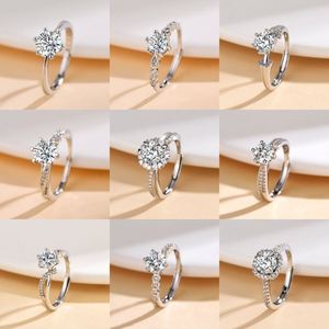 Anillo de Diamante Moissanita Brillante, Anillo Abierto de Plata con Microincrustaciones de Circonio, Anillo de Boda Ajustable para Mujer - Product Image 6