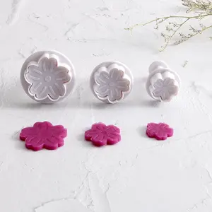 3Pcs custom white food grade plastic non stick no smell 3d printed fondant cake cookie flower plunger cutter