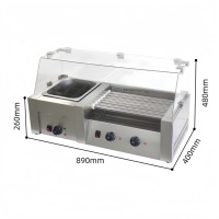 Gril à hot-dogs et cuiseur Oden 2-en-1 commercial 220V, machine à saucisses à 7 rouleaux avec pot à 9 grilles pour snack-bar