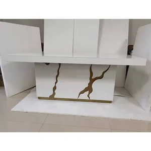 Top Selling Rectangle Gold Mirrored Dining Table Luxury Mirror Dinning Tables For Wedding Events
