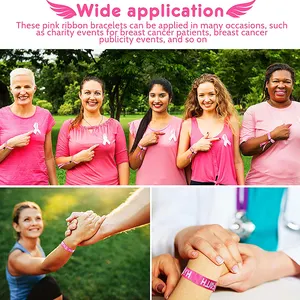 Pulseras tejidas de tela personalizada para el cáncer de mama, pulseras de concientización para el pecho, con la fuerza de la fe y el valor, de color rosa