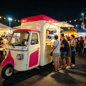Camion de nourriture électrique rétro Piaggio Ape, bar mobile, chariot à bière, boissons, glaces, tricycle de vente ambulante pour les événements de mariage - Product Image 6