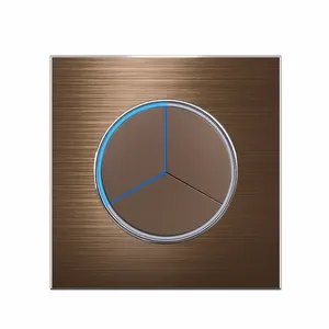 COSWALL Luxury Aluminum Panel LED Indicator Button Wall Light Switch 3 Gang 2 Way Electric Interruptor Black Grey Gold Brown