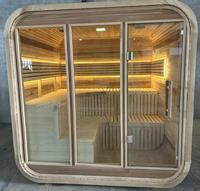 Sauna Moderna Tipo Cubo para 2-4 Personas, Sauna Exterior Cuadrada de Madera Sólida con Puerta Panorámica de Vidrio y Luz LED para Jardín