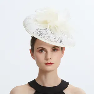 Premium White Wedding Ceremony Banquet Feather Hair Accessories Hot Sale Church Hats and Fascinators for Girls