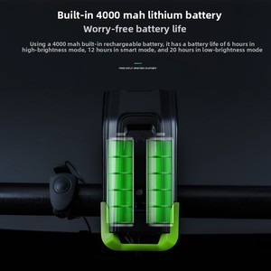 Nouvel équipement de cyclisme étanche en gros : Phare avant intelligent pour <span class=keywords><strong>vélo</strong></span> avec capteur de lumière et klaxon, 4000 mAh haute puissance - Product Image 2