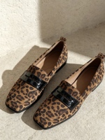 Mocassins à talon bas et bout carré imprimé léopard, chaussures de bureau et de trajet pour femme, imprimé animal, automne, OEM ODM