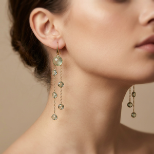 Green Amethyst Quartz Dangle <b>Earrings</b> 18k Gold Plated Bezel Set Round Cut Multi Gemstone Brass <b>Earring</b> for Women Fashion Jewelry - Product Image 2