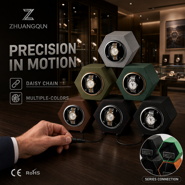 Daisy Chain Watch Winder Stackable Automatic Rotator with USB-C Power Hexagonal Vertical Design for Luxury Timepieces
