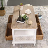 Table basse en bois vieilli avec étagère de rangement, style industriel et rustique, pour salon, vente flash INNOVA HOME