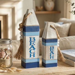Mediterranean Wooden Buoy Wall Sign Beach Letter <b>Ornament</b> Home Decor Hanging Item Rectangle Blue Vertical Style - Product Image 2