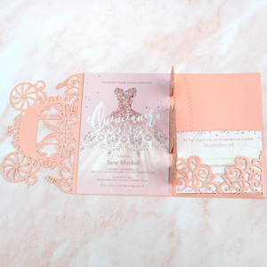 Thiệp Mời Cô Gái Màu Hồng Đỏ Mặt Cắt Laser 3d Bật Lên Hình Cỗ Xe Cổ Tích - Product Image 4