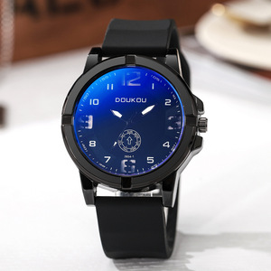 Montre ronde pour hommes, <span class=keywords><strong>grand</strong></span> cadran, chiffres arabes, montre-bracelet à Quartz, bracelet en alliage et Silicone, cadeau de Sport pour étudiants - Product Image 1