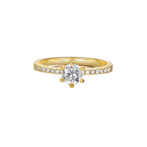 Anillo de Compromiso y Boda Clásico Personalizado con Diseño de Cuatro Puntas de Circonio y Diamante de Laboratorio, Chapado en Oro de Ley 925 - Product Image 1