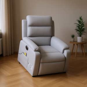 Poltrona Massaggiante Elettrica Reclinabile Grigio Chiaro in Pelle PU Design Contemporaneo con Telecomando - Product Image 2