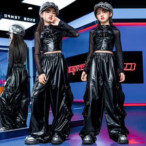 Tenues de scène de jazz pour filles, fermeture éclair, polyester, haut à manches longues et short skinny taille haute, ensemble deux pièces - Product Image 6