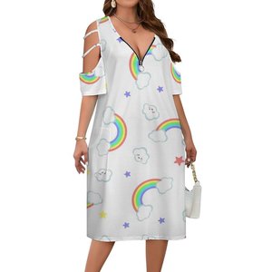 Abito con Scollo a V e Spalle Scoperte Taglie Forti per Donne, Dettagli Personalizzabili, <span class=keywords><strong>Look</strong></span> Chic per Shopping e Appuntamenti - Product Image 1