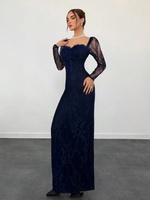 Robe de soirée moulante BH1949 à col carré, patchwork de dentelle, taille fendue, manches longues, amincissante, avec fermeture éclair