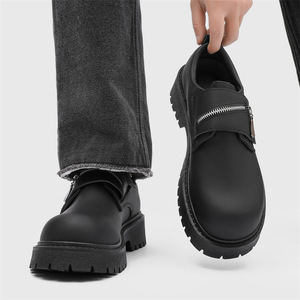 Chaussures de sport décontractées noires pour hommes, à plateforme, à lacets, à <span class=keywords><strong>semelle</strong></span> épaisse, avec fermeture éclair, confortables, antidérapantes, pour les trajets quotidiens - Product Image 1
