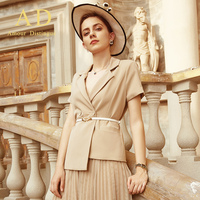 Ensemble tailleur jupe formel pour femme, fermeture à double boutonnage, polyester infroissable, jupe longue plissée évasée, élégant pour le bureau