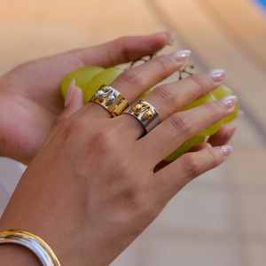 Heart Shape Stainless Steel <b>Ring</b> Gold <b>Silver</b> Color Block Unisex Fashion Jewelry Party Accessory - Product Image 3