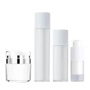 Factory 15ml 30ml 50ml Acrylic Lotion Luxury Serum Matte PP Silver Pump Airless Jar Rotate Airless Pump