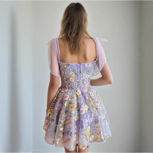 Robe moulante rose pour femme avec broderie florale, col cœur, fleurs 3D et fines bretelles – Robe de cocktail 234 - Product Image 4