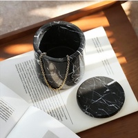 SAIDKOCC Contenant à bougie personnalisé en marbre noir Marquina D9x10cm, grand récipient d'aromathérapie, décoration de luxe pour salle de bain et chevet