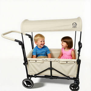 Kereta bayi mewah 4 tempat duduk, dengan kanopi penuh bahan Linen mudah dilipat untuk perjalanan luar ruangan mudah dengan anak-anak - Product Image 2