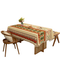 Mantel Rectangular Impermeable de Lino Sintético Estilo Boho con Borlas, Mantel Decorativo a Cuadros de Moda para Comedor