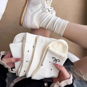 Women Slouch <b>Socks</b> Mid Calf Solid Color Breathable Sweat Absorbing <b>Polyester</b> Fiber Youth Fashion - Product Image 2