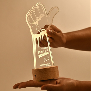 Crystal <b>Trophy</b> Acrylic Led Illuminated Solid Wood Base Employee Honor Gift Night Light Laser <b>Engraved</b> Durable Business Awards - Product Image 3