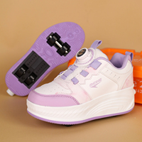 Patines de Ruedas para Niños, Zapatillas Deportivas con 4 Ruedas, Heelys Deformables para Niñas y Niños, con Hebilla Giratoria, Suela de Malla Degradada para Otoño